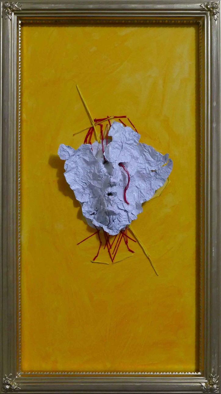 "Neglected by. Algorithms. The Weight " Papier-mâché, mixed media. 2024.