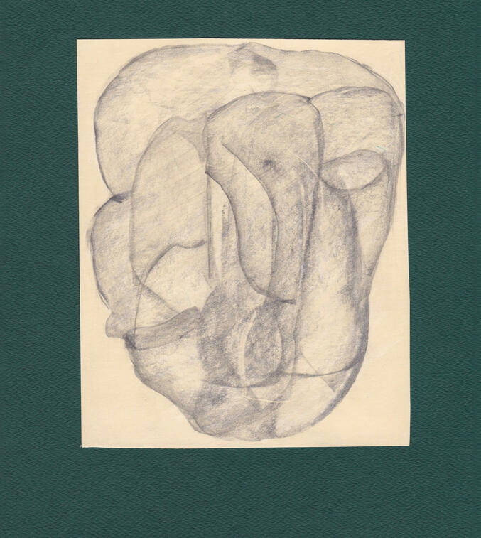 "Neglected by Evolution . Homo Echoflutus. Graphite and wax on manila paper. 2024.